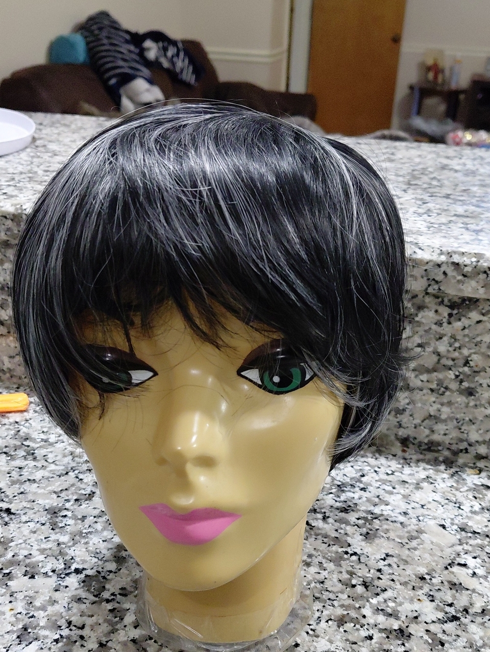 Others Follow Short Black Wig with Gray Highlights